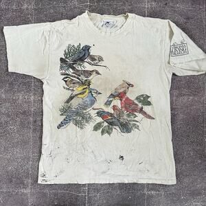 Men's Vintage 80's Harlequin USA Wild Bird Cardinal All Over Print T Shirt Sz L